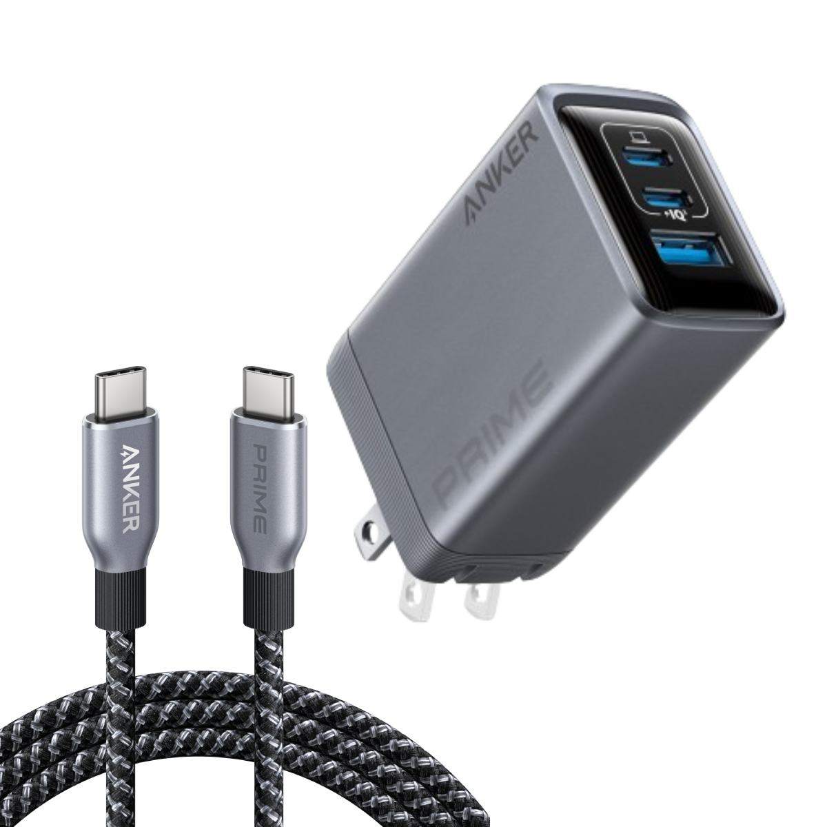 Anker Prime Charger (100W, 3 Ports, GaN) and USB-C to USB-C Cable (240W, 6 ft)