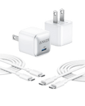 Anker with white USB-C cables and compact charging adapter