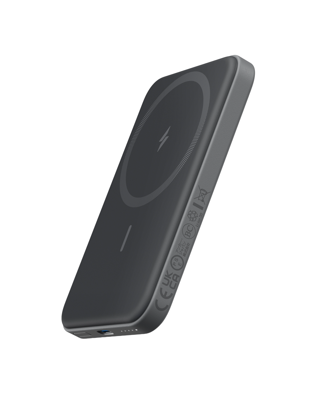 Anker wireless power bank with charging icons and smooth curve