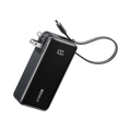 Anker power bank with foldable plug and display for charging.