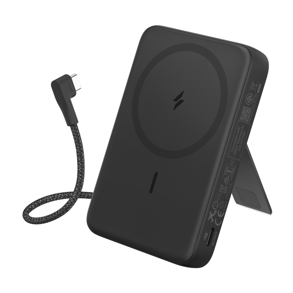 Anker portable battery with MagSafe-compatible stand for wireless charging