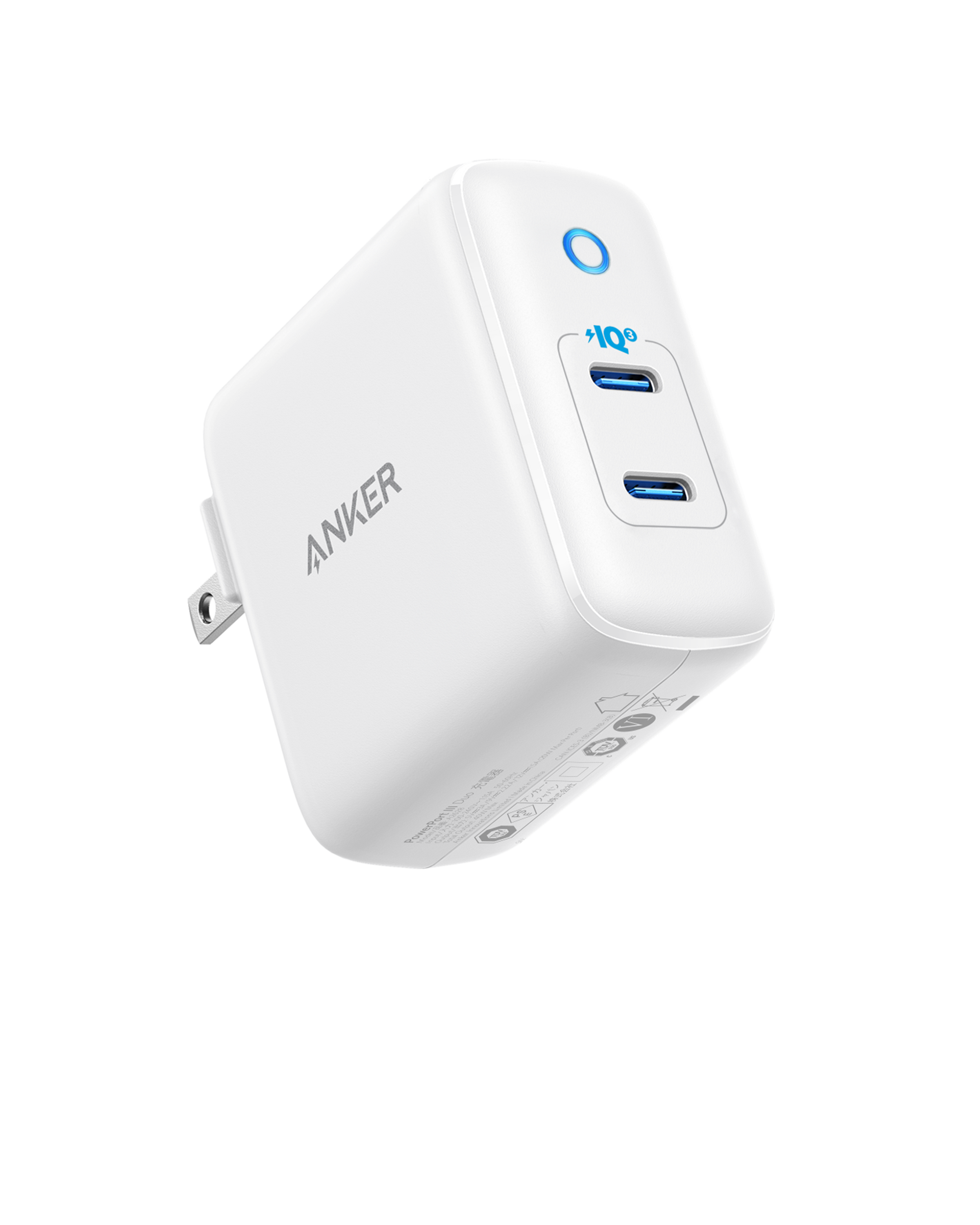 Anker white dual USB-C charger with IQ3 for power delivery