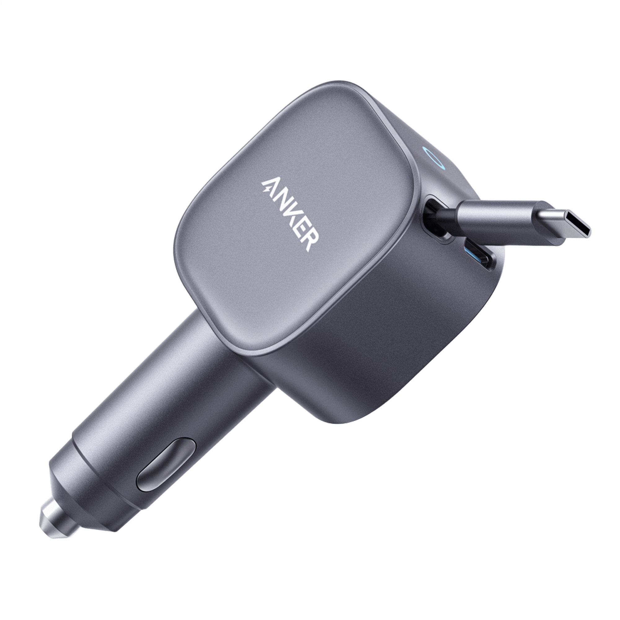 Anker car charger with USB-C retractable cable for efficient charging