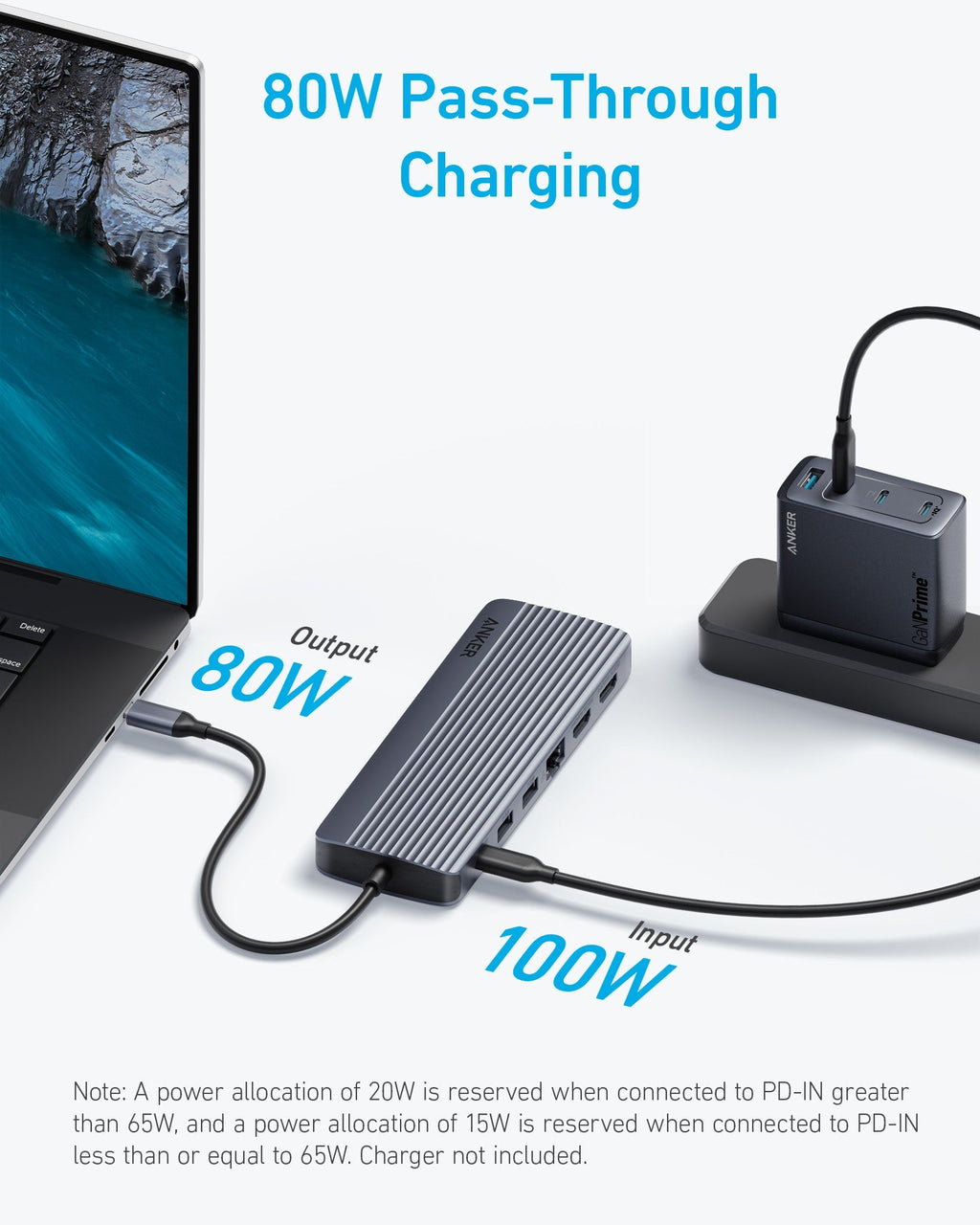 Anker with pass-through charging for 80W, laptop and cables