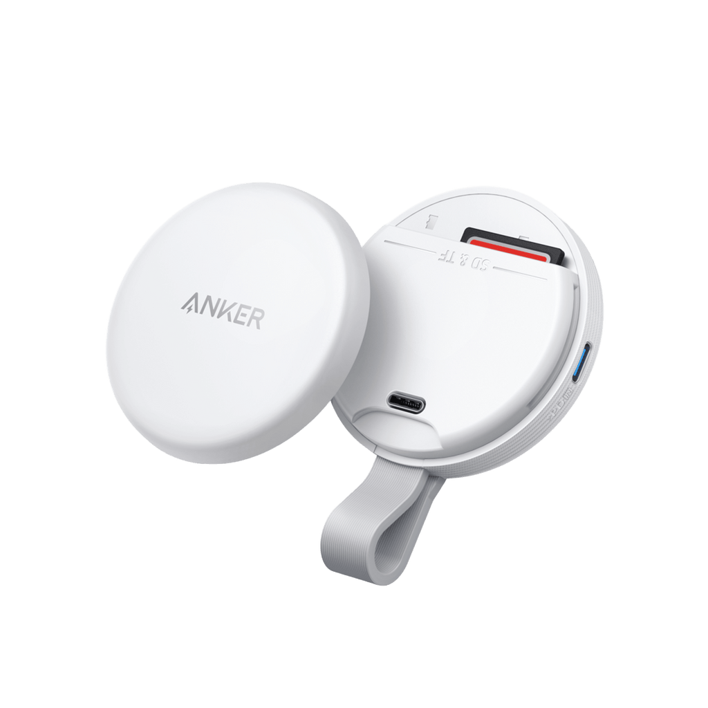 Anker round storage case with SD card for portability