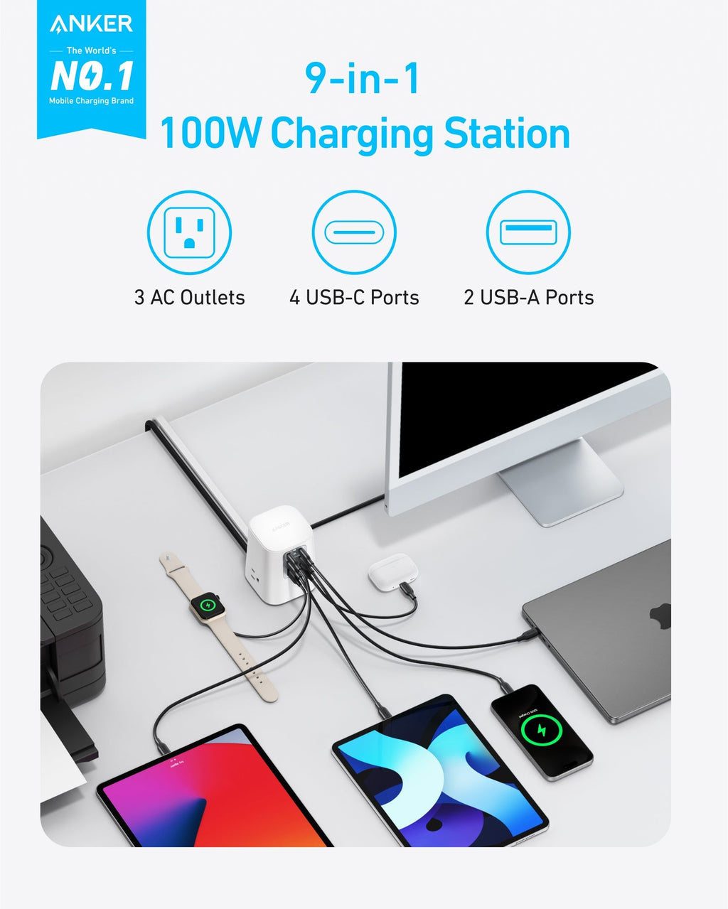 Anker with charging multiple devices for organized desk