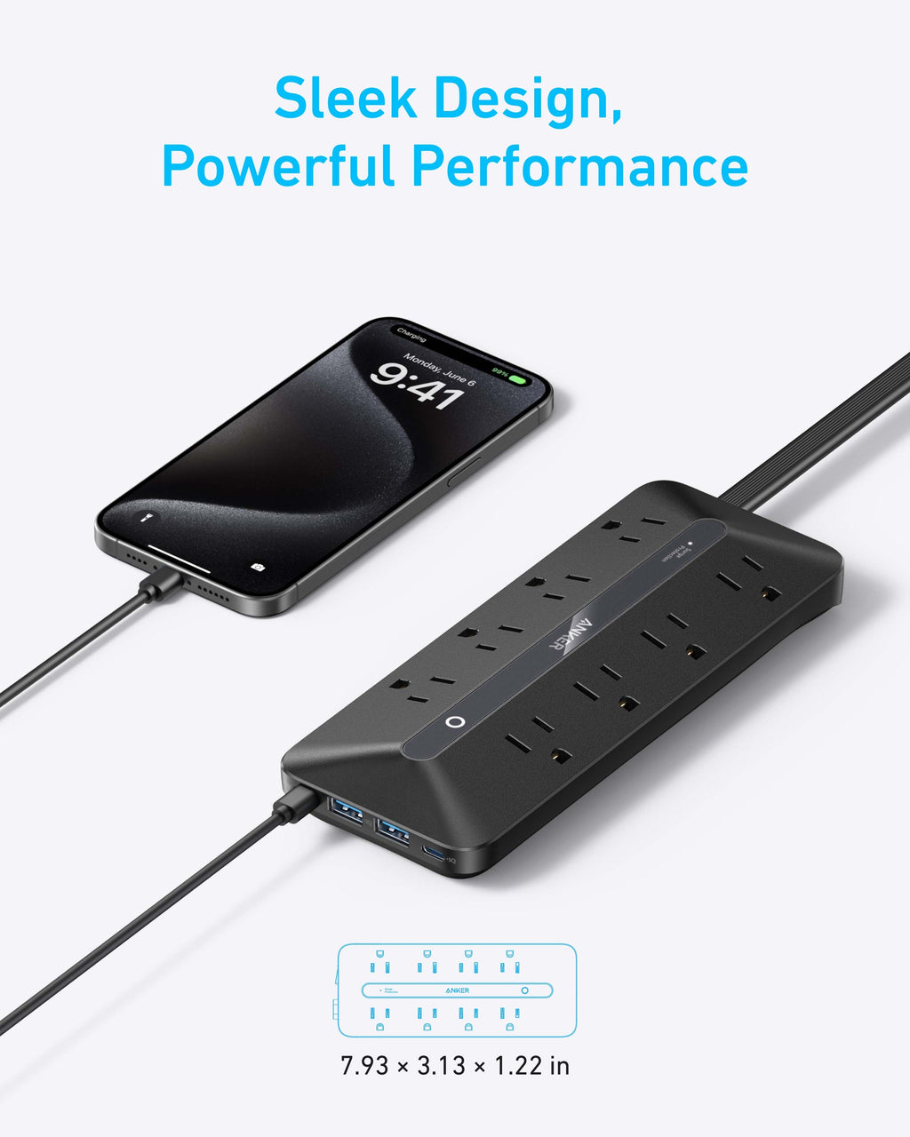 Anker power strip with multiple outlets for charging devices