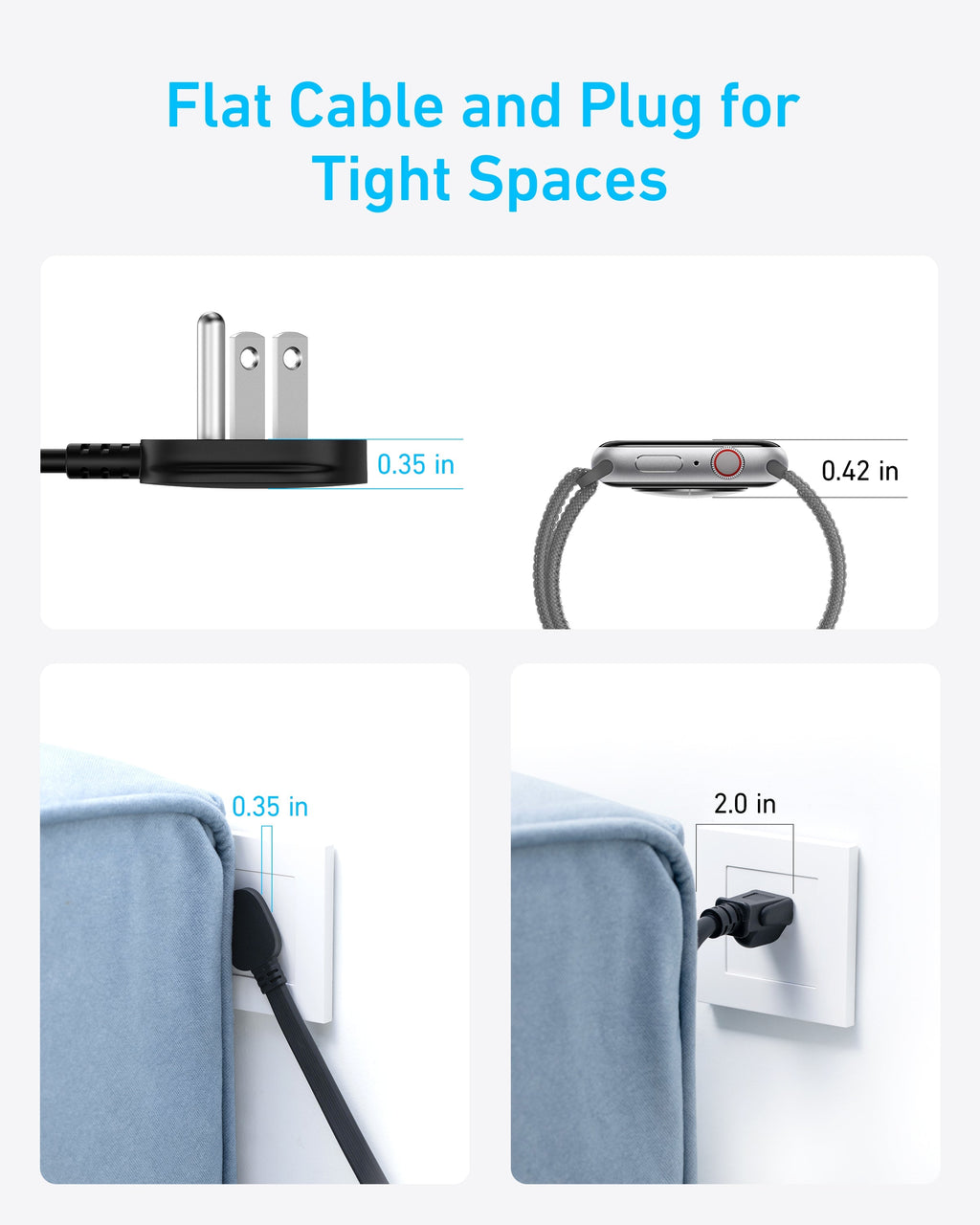 Anker power strip with flat plug for tight spaces