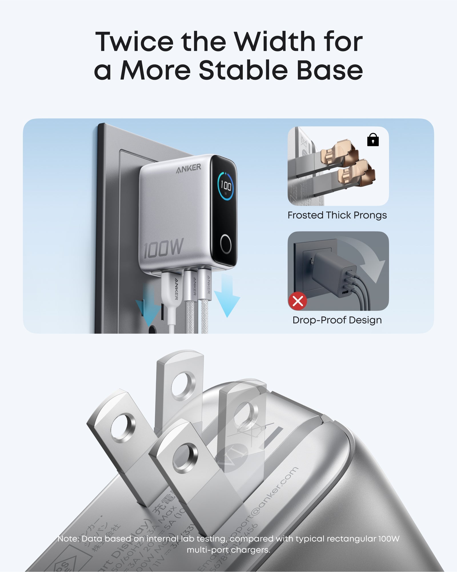 Anker charger with frosted thick prongs for Drop-Proof Design