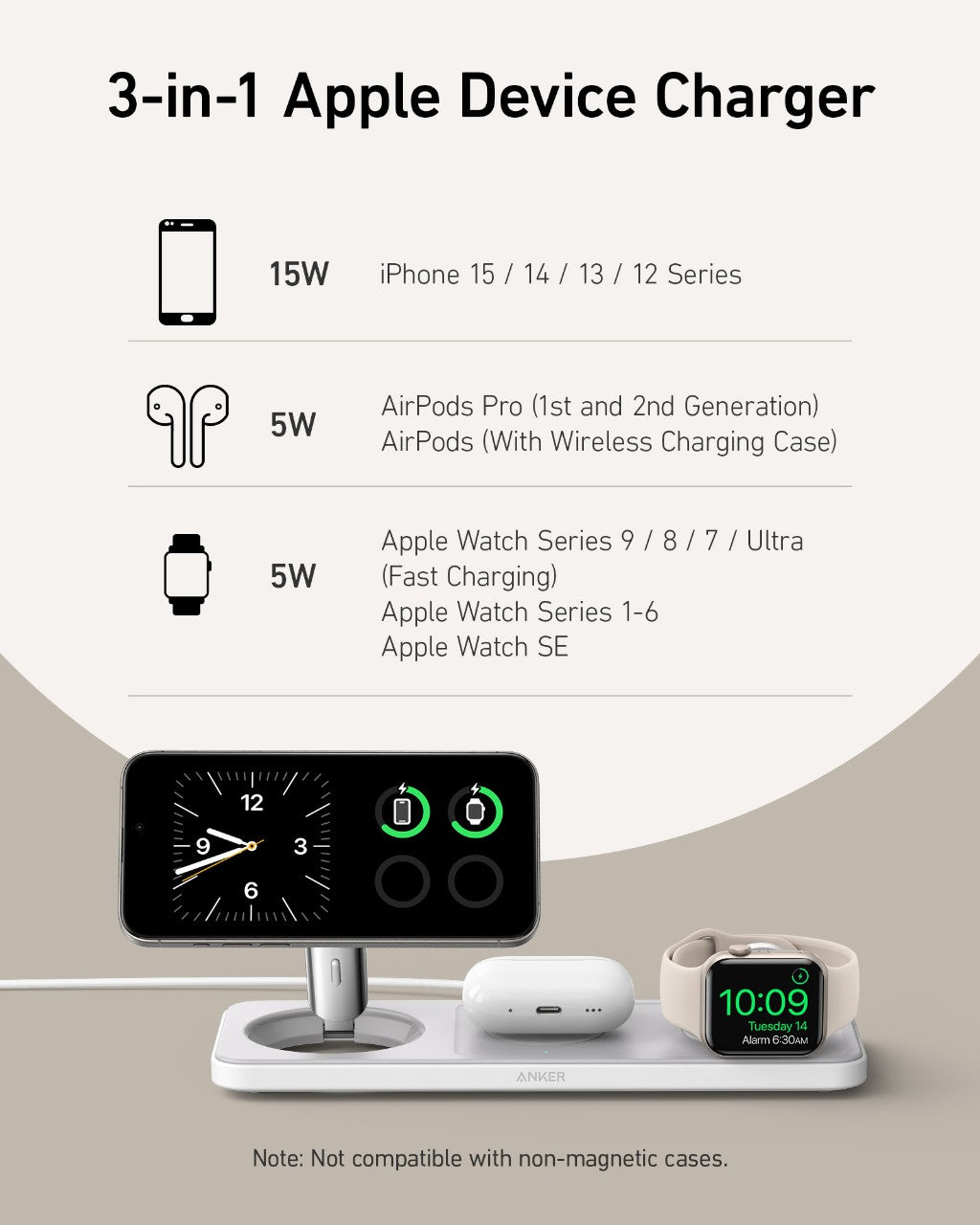 Refurbished Anker MagGo Wireless Charging Station (3-in-1 Pad)