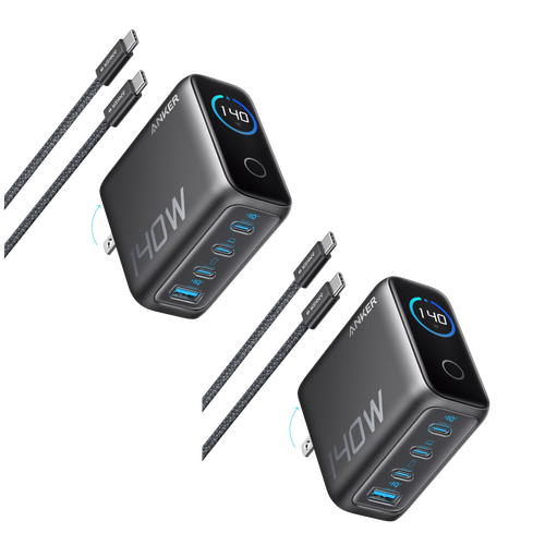 2-Pack Anker Laptop Charger (140W, 4-Port, PD 3.1) with 2-Pack USB-C Cable