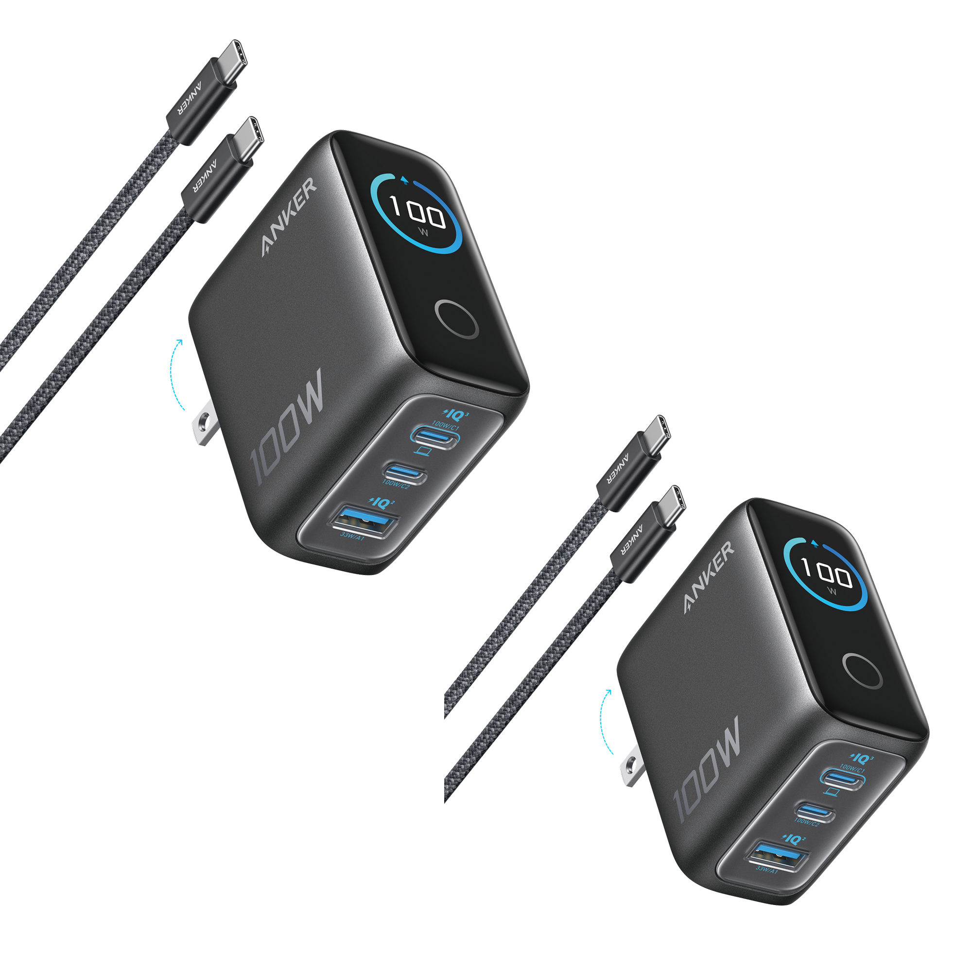 Anker Charger (100W, 3 Ports, Smart Display) 2-Pack