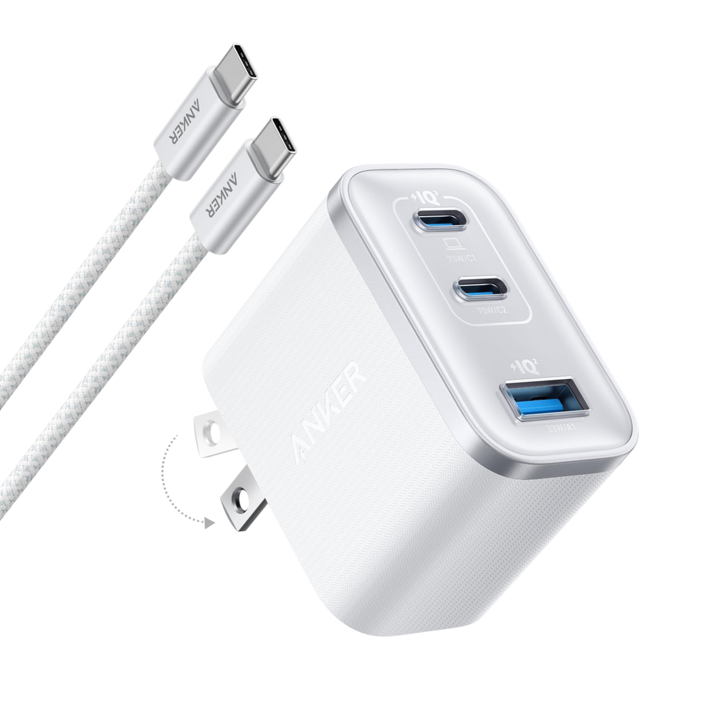 Anker charger with two USB-C and one USB-A ports for fast charging