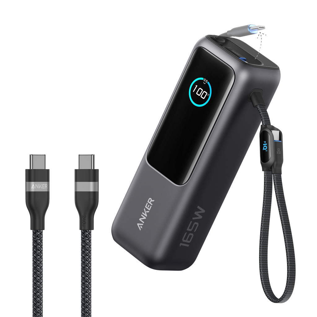 Bundle kit: Anker Laptop Power Bank (25K, 165W, Built-In and Retractable Cables) and Anker USB-C to USB-C Cable (6 ft, 240W, Upcycled-Braided)