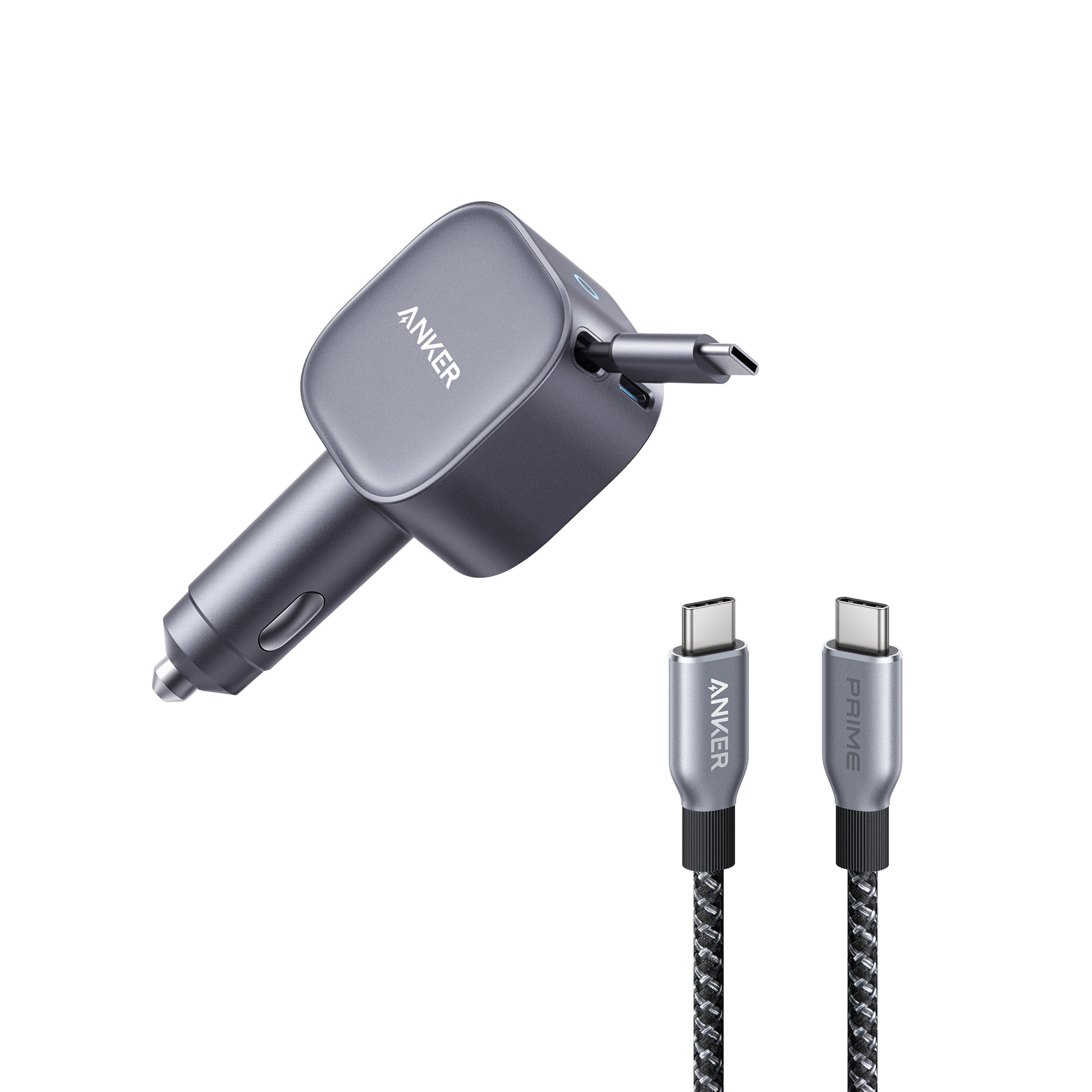 Anker Nano 75W Car Charger and Anker Prime USB-C to USB-C Cable (240W, Upcycled-Braided)