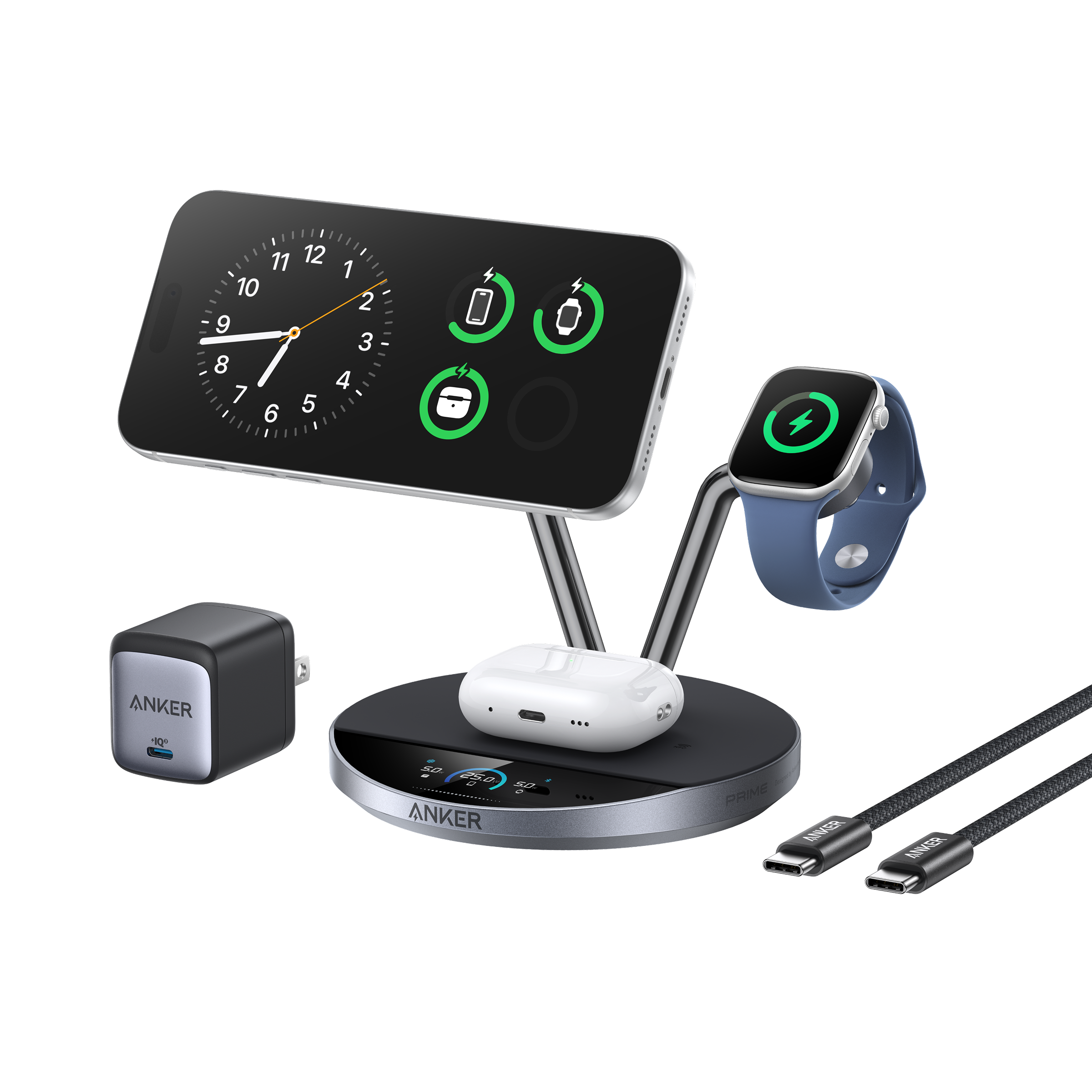 Anker charging station with wireless charging for phone, watch, and earbuds