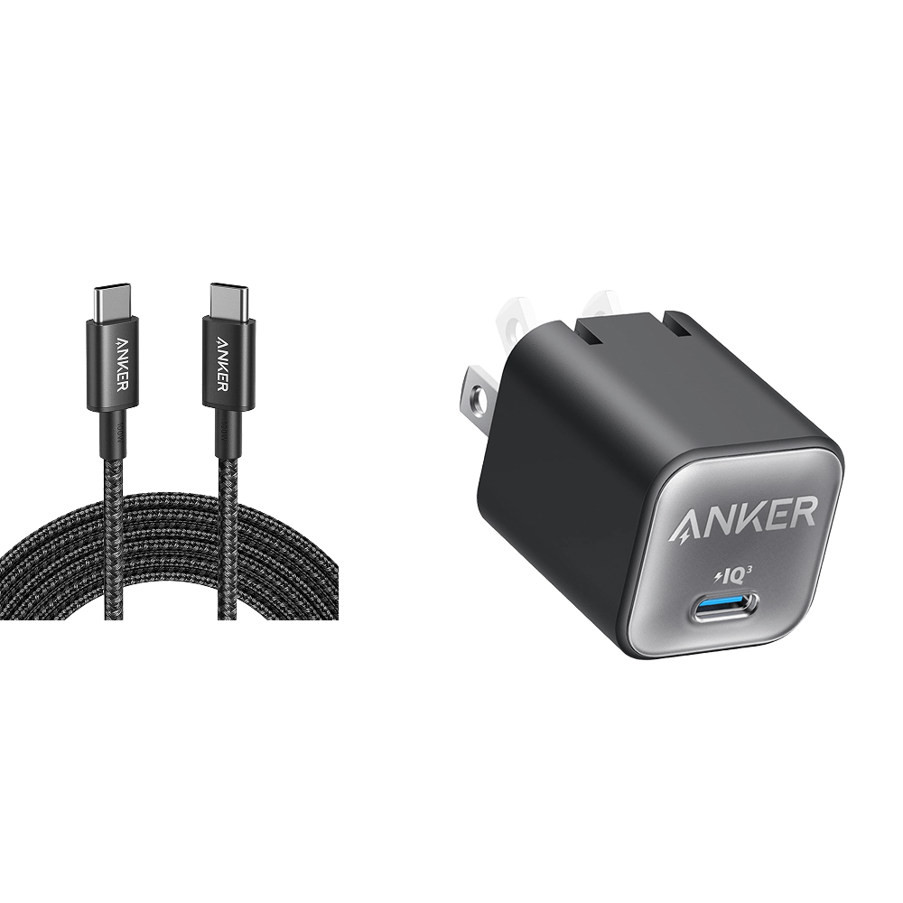 Anker Nano Charger (30W) and New Nylon USB-C to USB-C 100W Cable (10 ft)