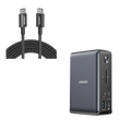 Anker 575 USB-C Docking Station (13-in-1) and New Nylon USB-C to USB-C 100W Cable (10 ft)