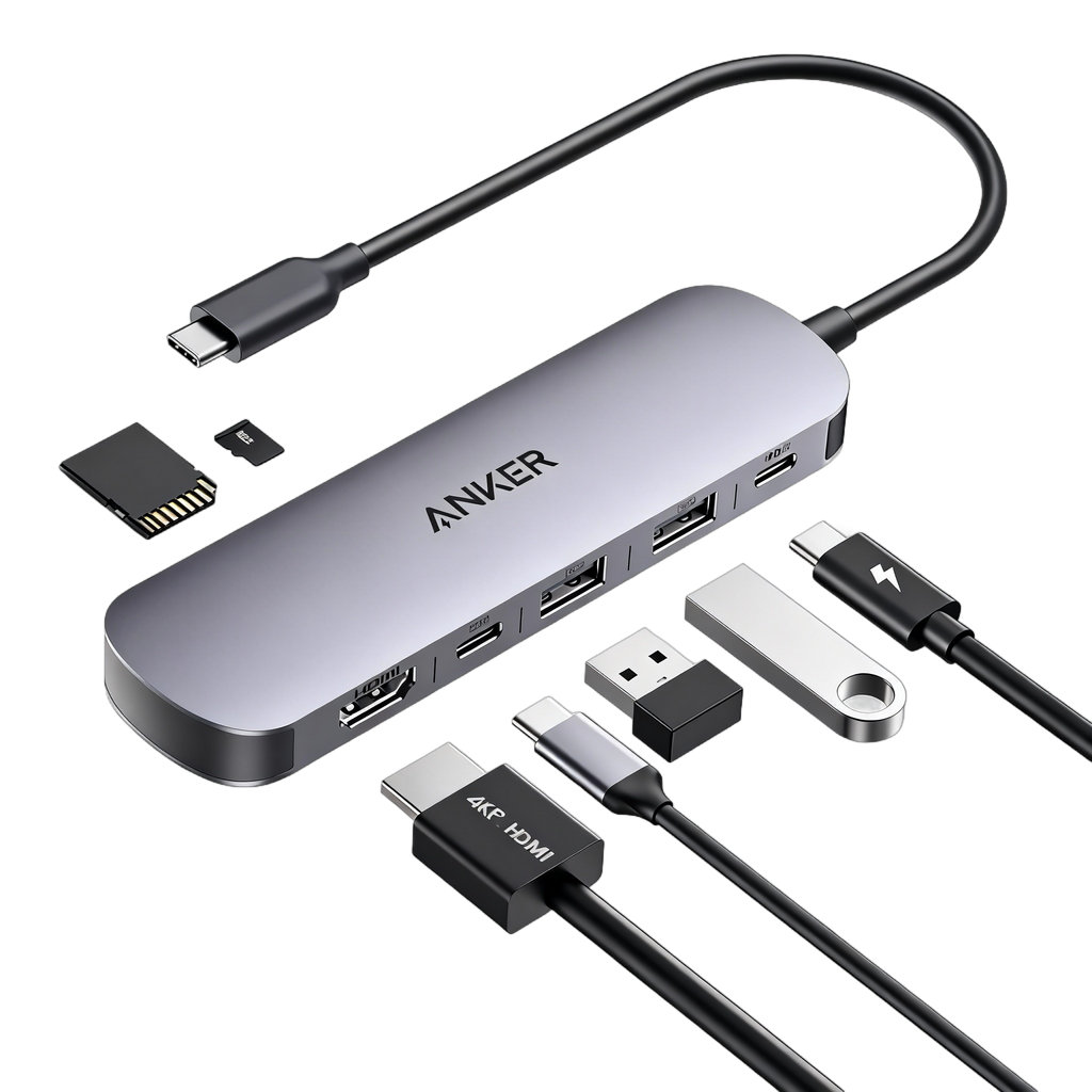 Anker USB-C hub with HDMI, USB, SD card connections